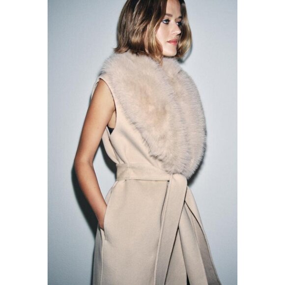 ZARA ZW COLLECTION FAUX FUR COLLAR WAISTCOAT - Picture 5 of 11